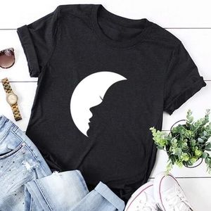 Plus Moon Print Round Neck Tee